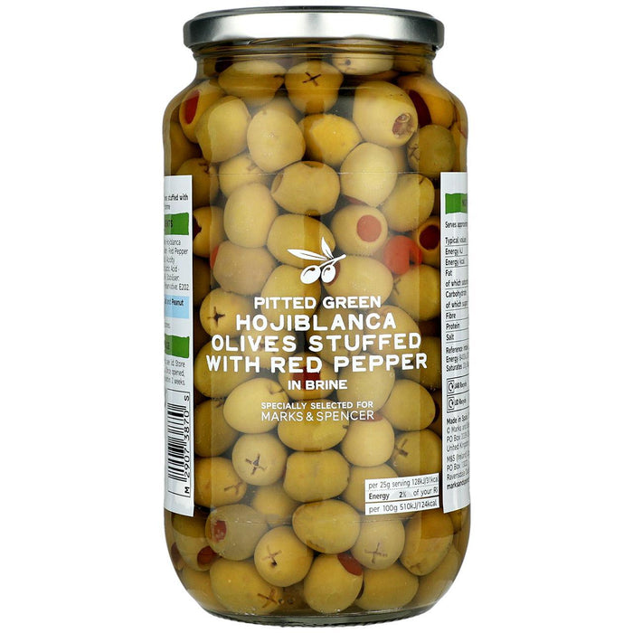 M&S Pitted Green Hojiblanca Olives Stuffed with Red Pepper 935g