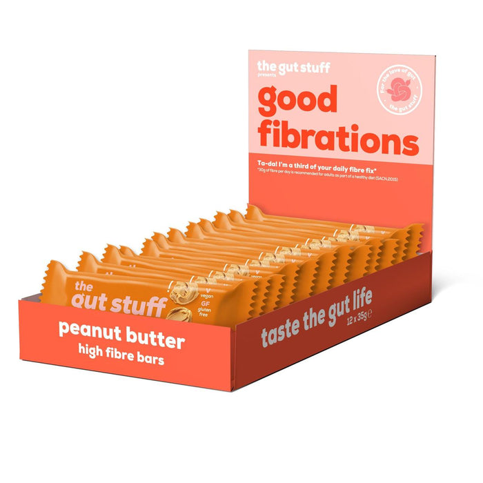 Las intestino buenas fibraciones mantequilla de maní Caja de fibra alta de barras 12 x 35g