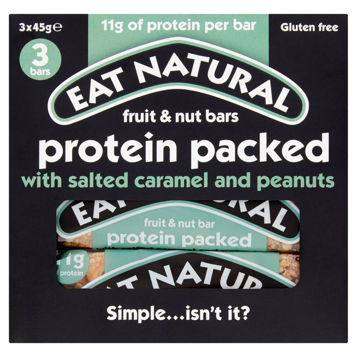Essen Sie natürliche proteingepackte gesalzene Karamell & Erdnüsse Riegel 3 x 45 g