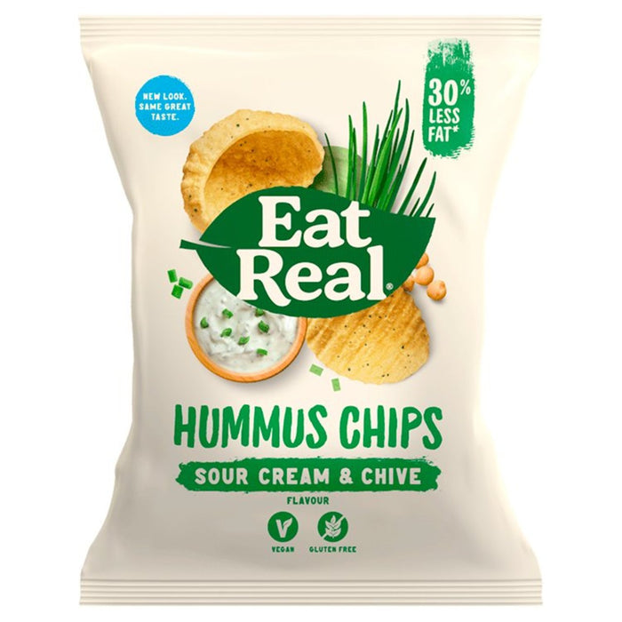 Essen Sie echte saure Sahne & Schnittlauch Hummus Chips Einzelbeutel 25g