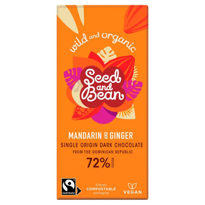 Seed & Bean Organic Dark Chocolate Bar 72% Mandarin & Ginger 85g