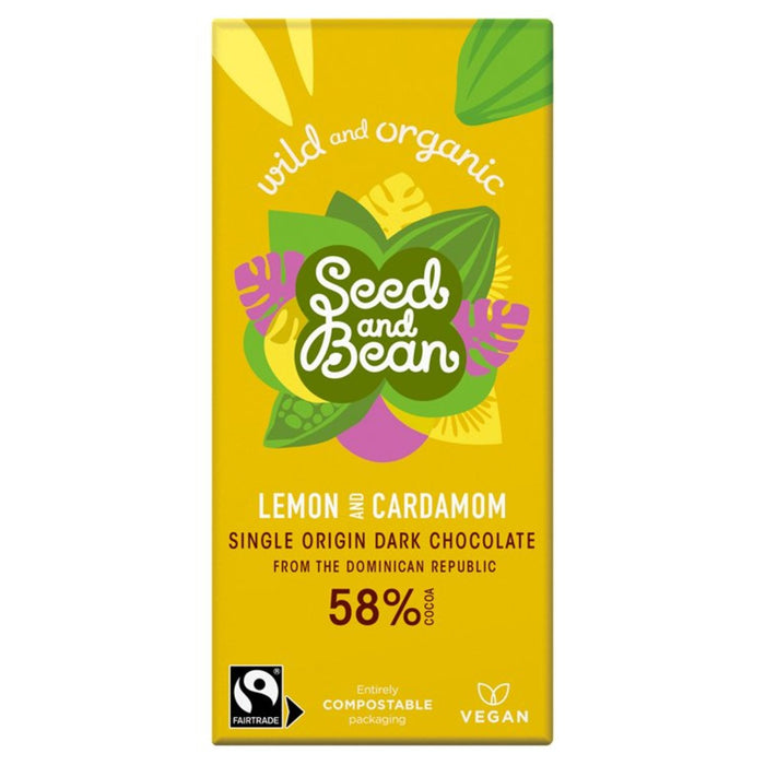 Seed & Bean Organic Dark Chocolate Bar 58% Lemon & Cardamom 85g