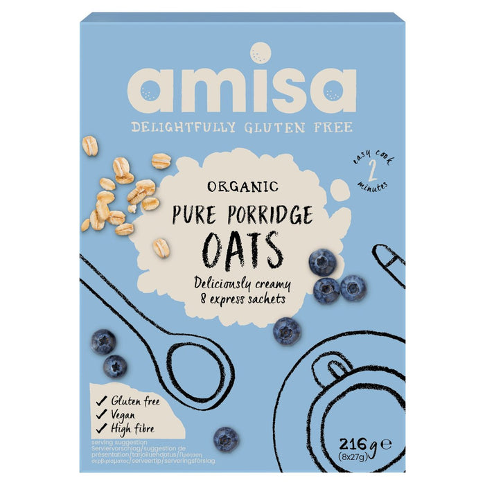 Amisa Organic Gluten Free Pure Porridge Oats Express Sachets 8 x 27g