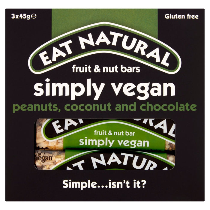 Eat Natural Simply Vegan Peanuts Coconut & Chocolate Bars 3 x 45g