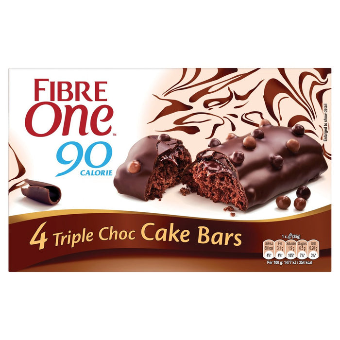 Fibre One 90 Calorie Triple Choc Cake Bars 4 x 25g
